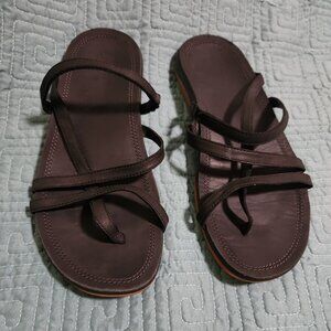 Chaco Black Strappy Leather Slide Sandals